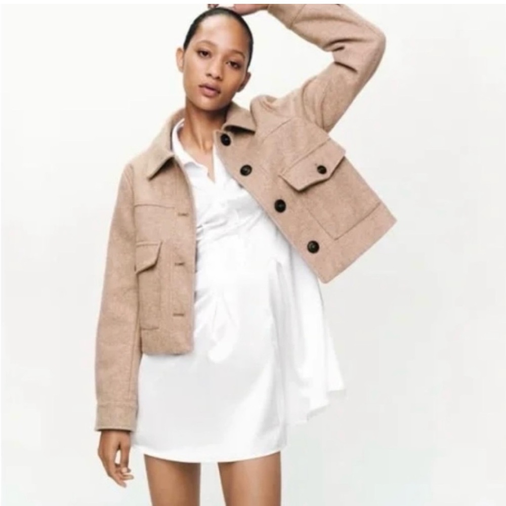 NWOT Zara Soft Overshirt Beige Size Small